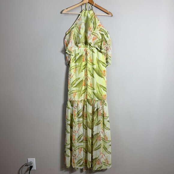 BCBGeneration Floral Ruffle Halter Maxi Dress Women's XS Tropical Resort Beach - Picture 5 of 15